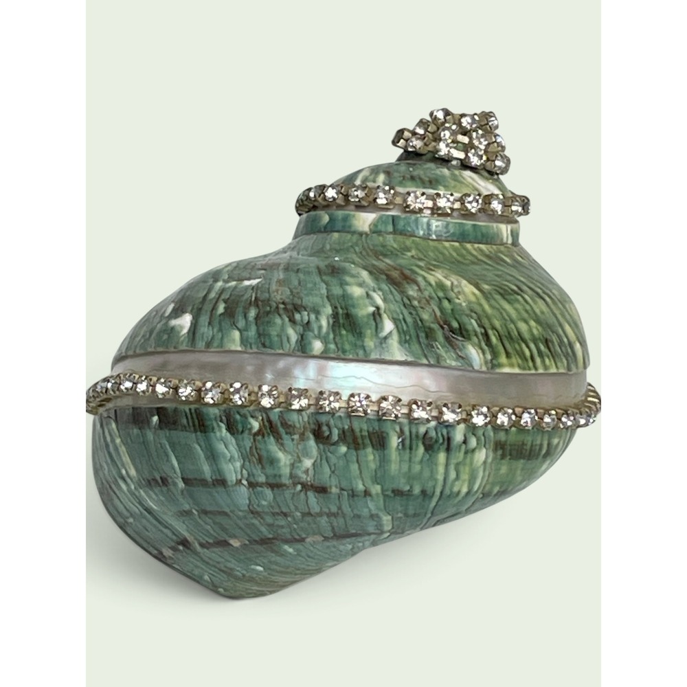 Sea Jewels Bejeweled Green Turbo Seashell Handcrafted Modern Coastal Home Decor